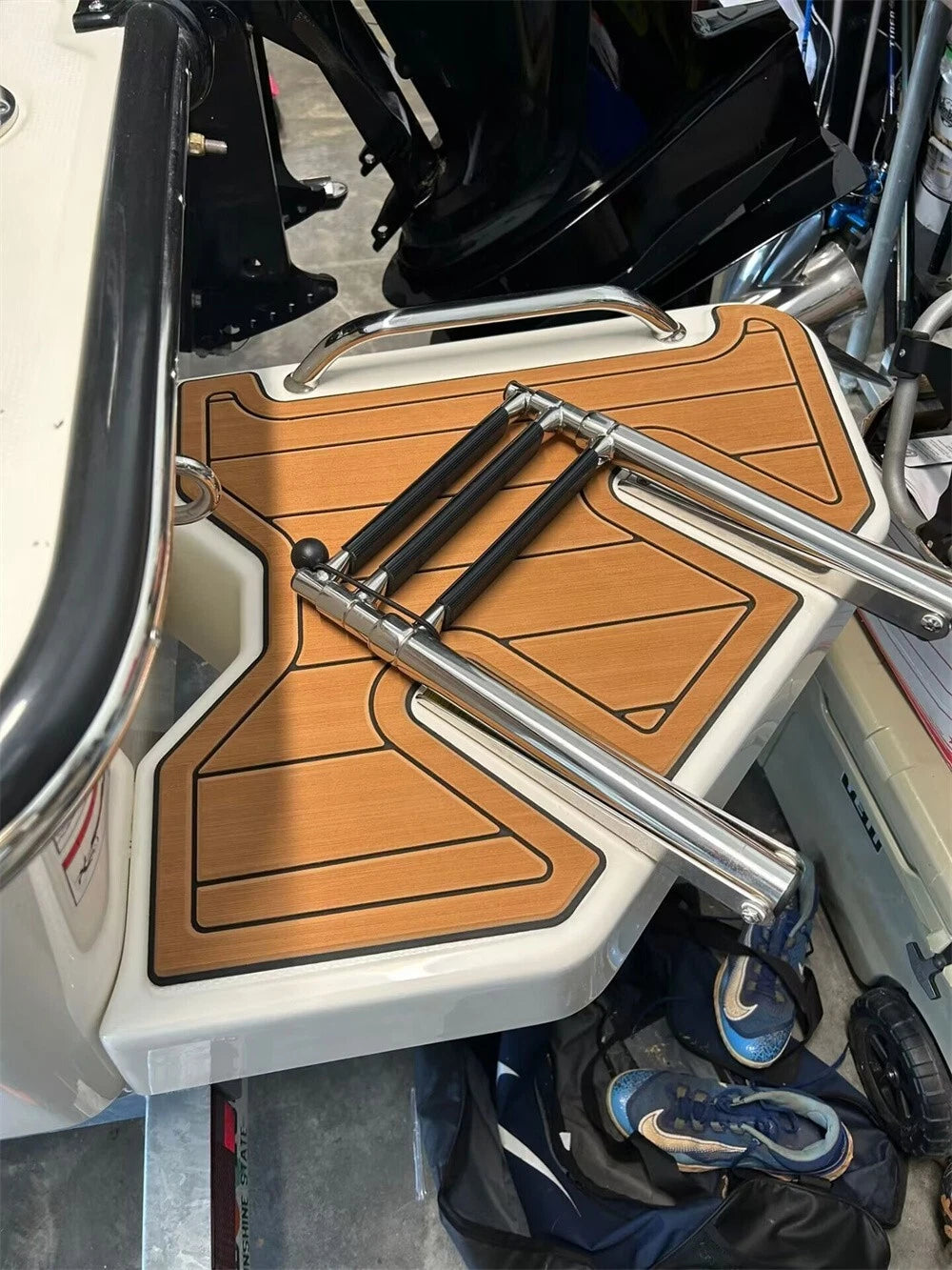 Swim Platform Cockpit Mat for Boston Whaler Montauk 17 (2023) - EVA Teak Floor Pad