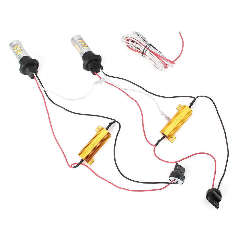 2X T20 7440 42-SMD 2835 50W Dual Color Switchback LED for Vehicles