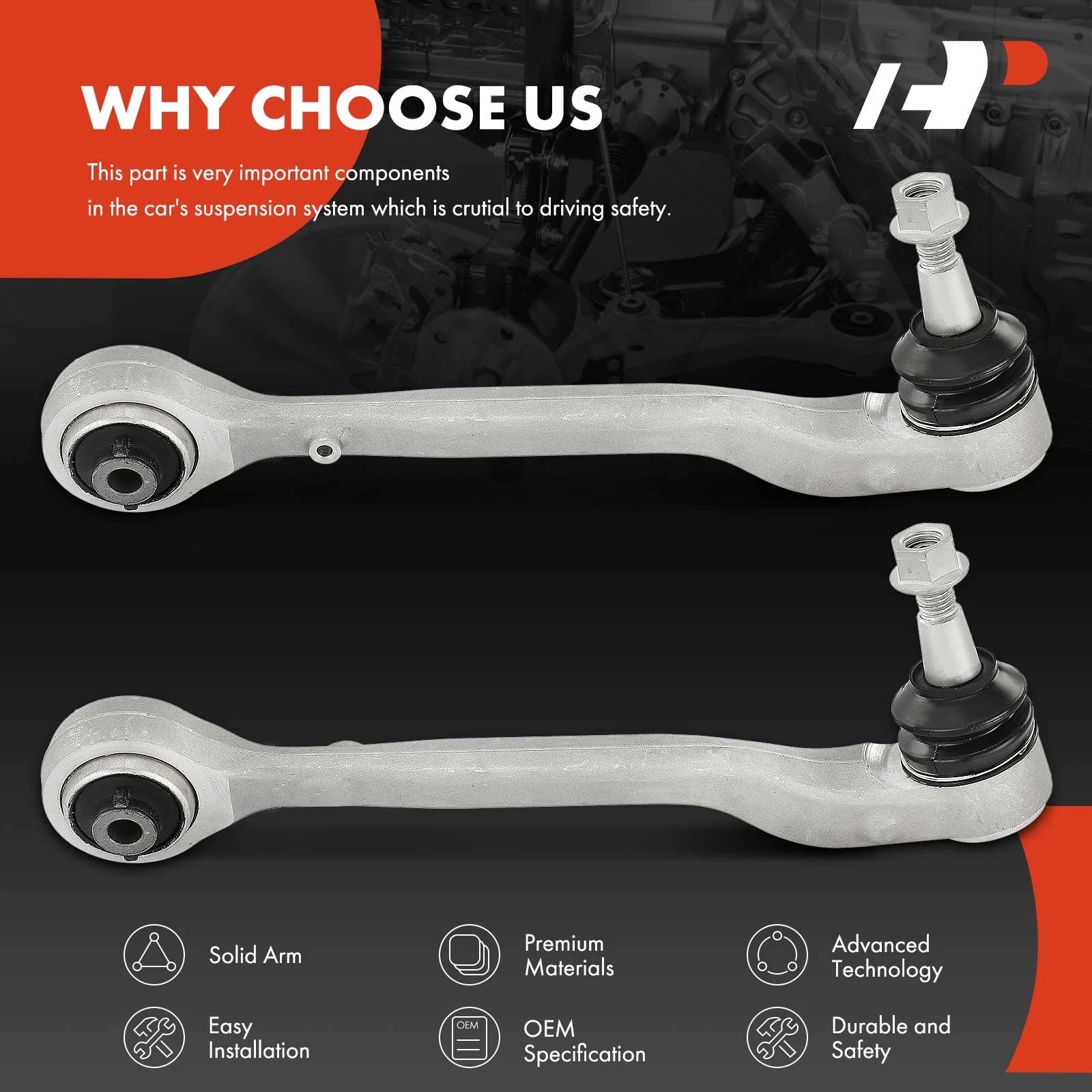 2X Front Lower Rearward Control Arm with Ball Joint for Chevrolet