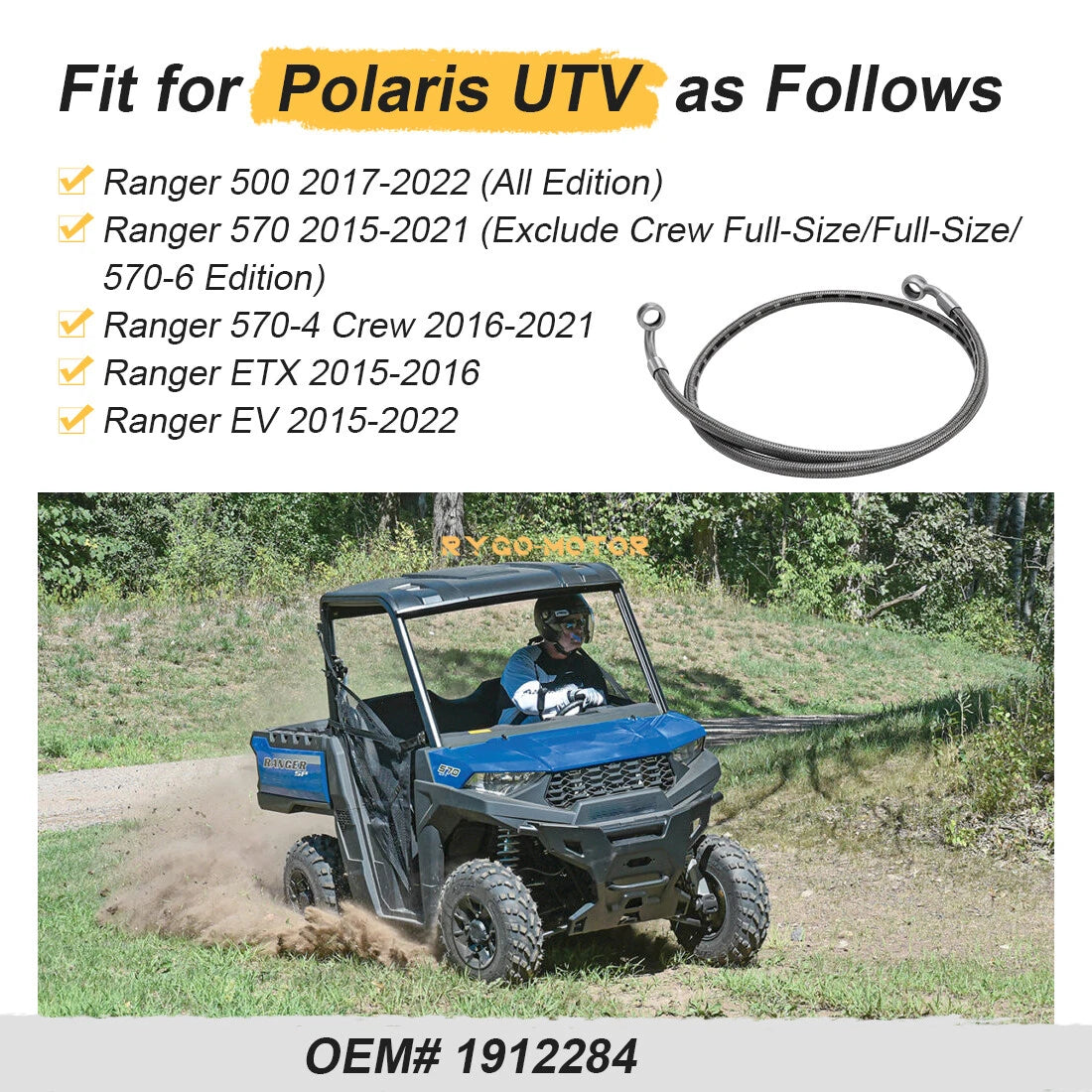 Front Right Brake Hose Line for Polaris Ranger 500 570 Crew 570/XP 570 (2015–2021)