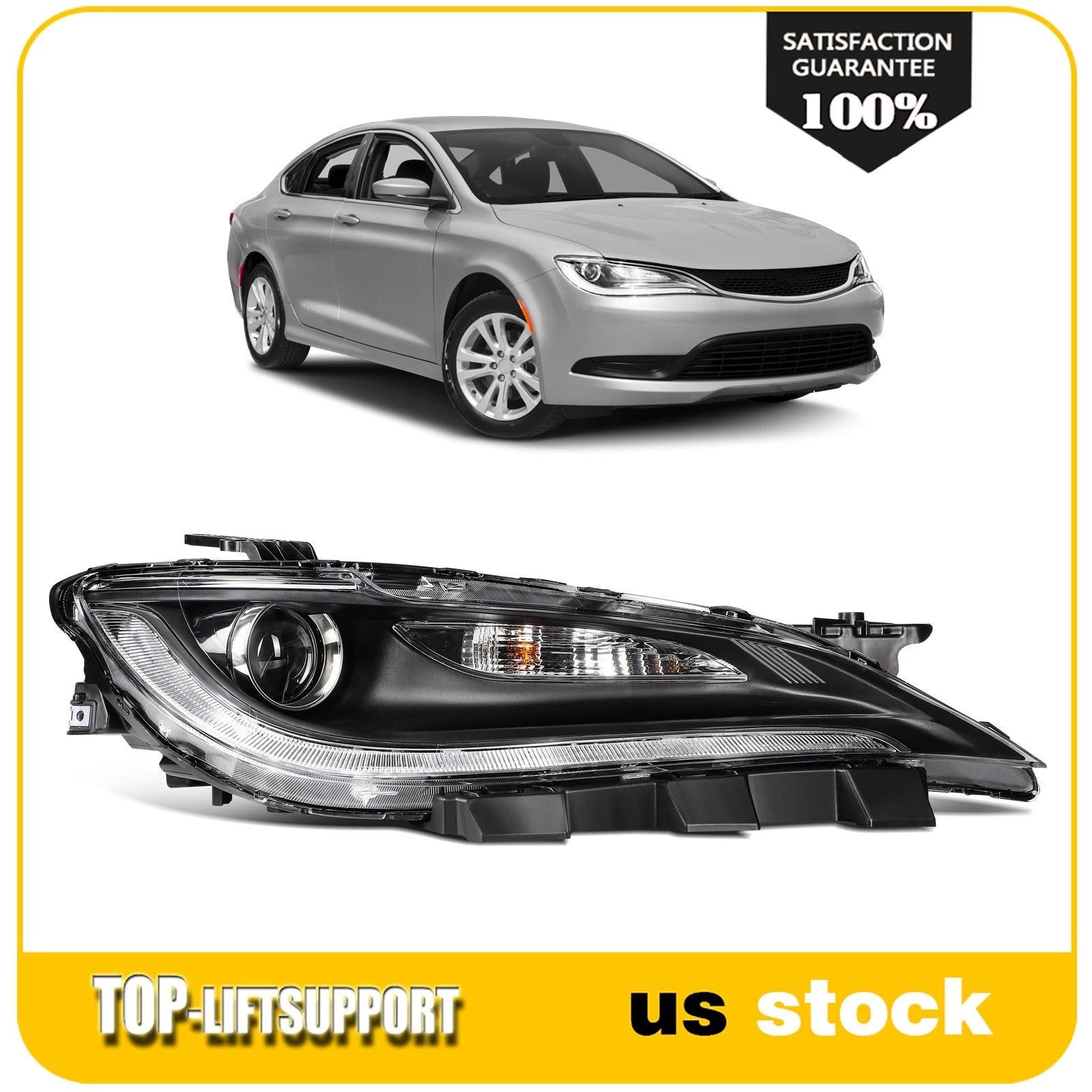Right Side Halogen Headlight with DRL for Chrysler 200 (2015–2017)