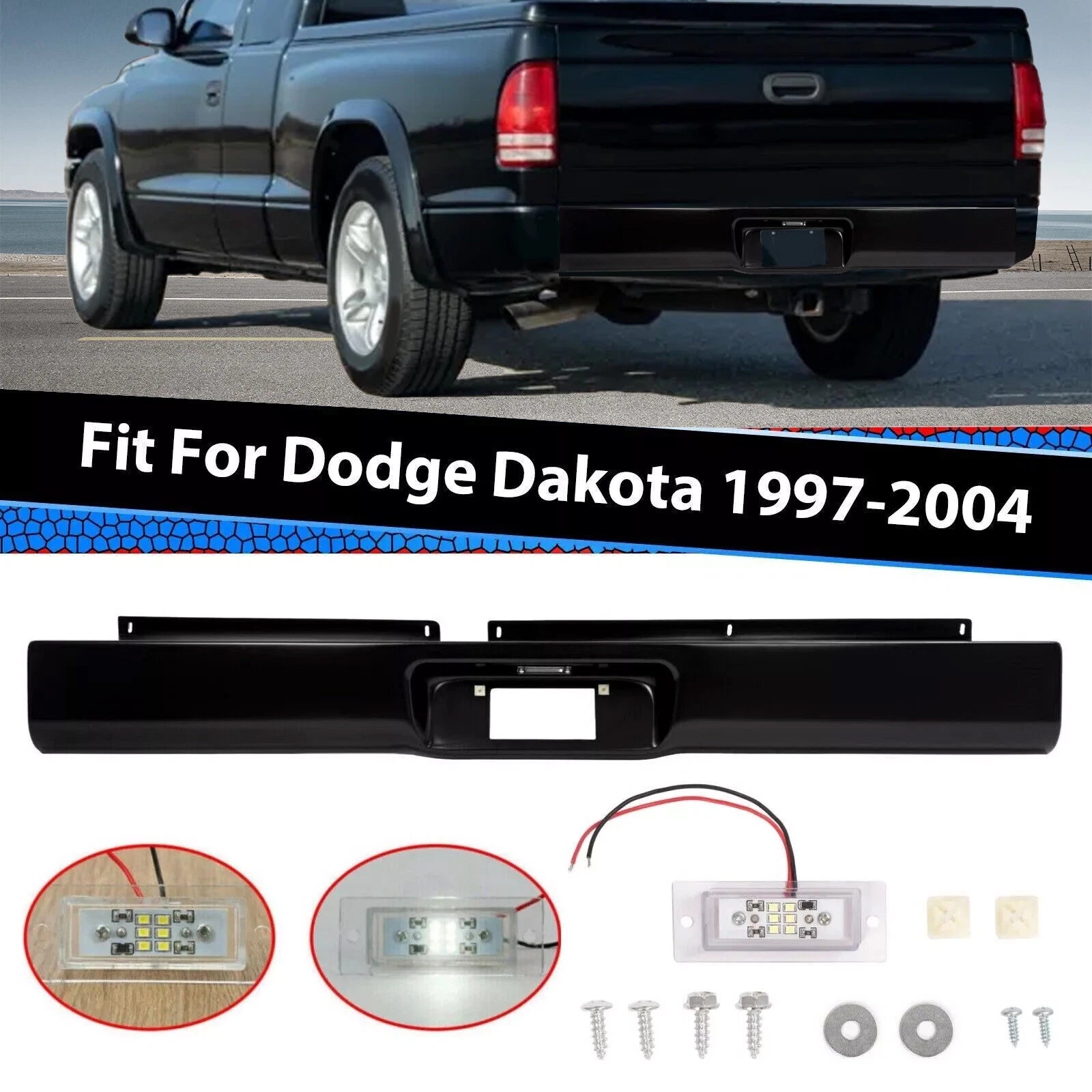 Paintable Rear Bumper Roll Pan with LED Light for Dodge Dakota (1997–2004)