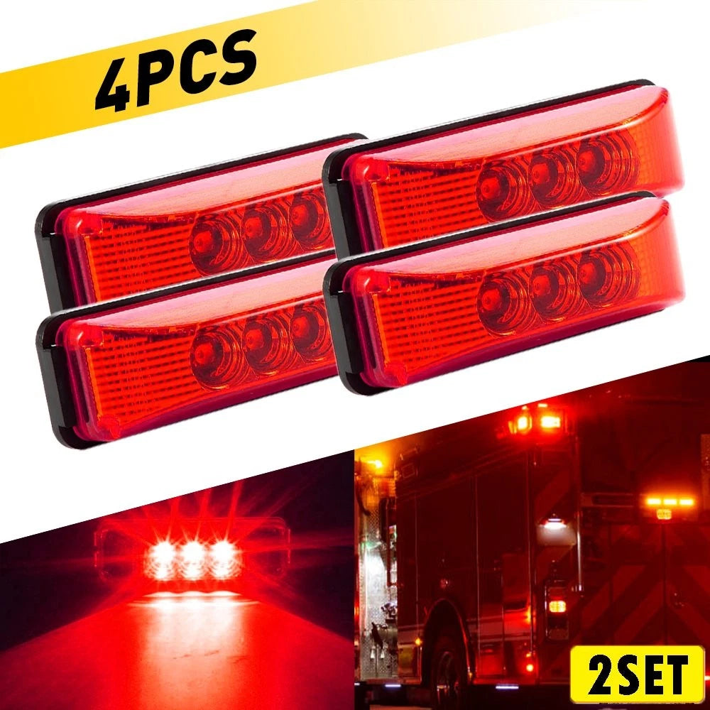8x 3-LED Red Side Marker Lights for Truck RV Trailer (Waterproof)