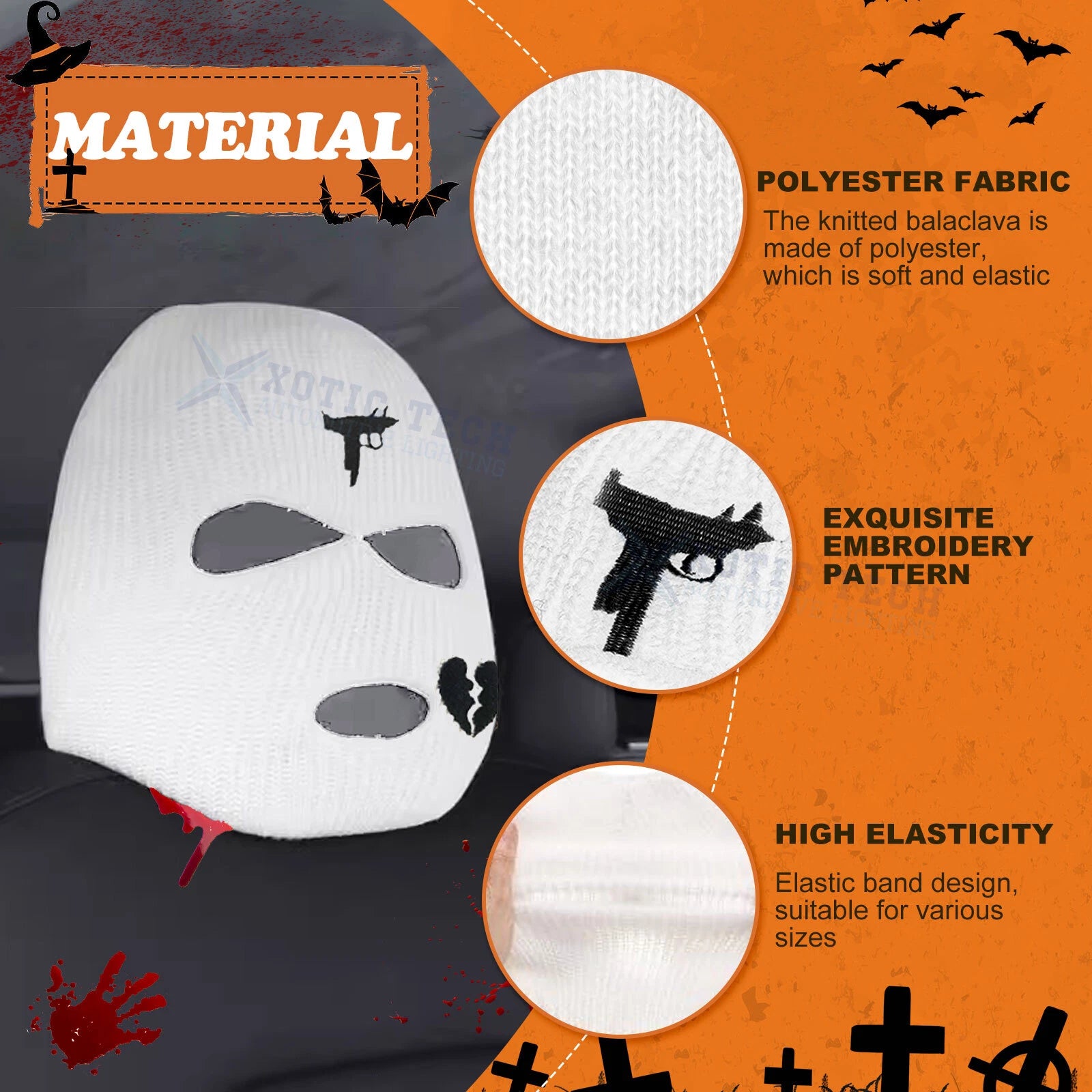 Universal Fit White Face Balaclava Scary Villain Mask Headrest Cover (Proctor)