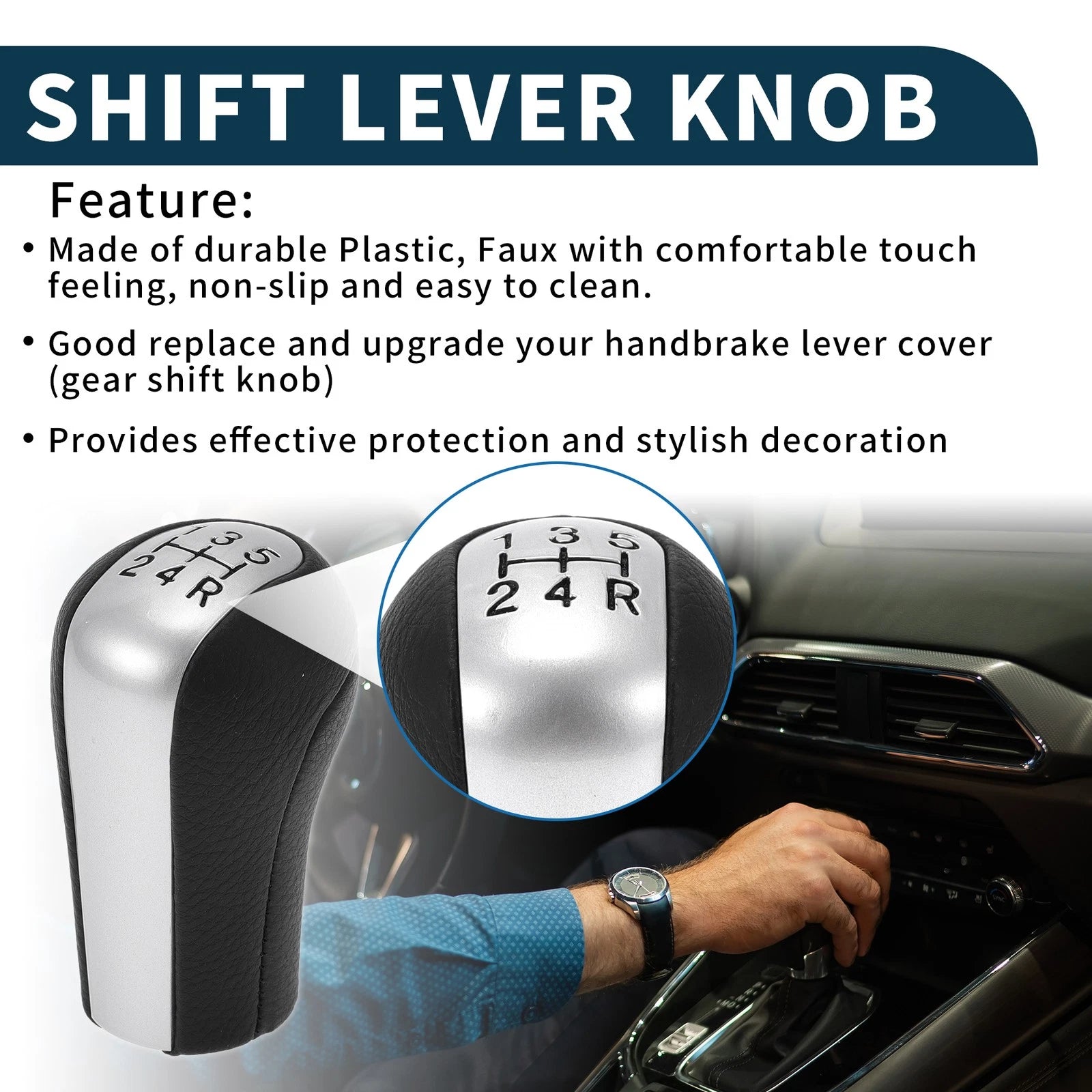 5 Speed Manual Gear Shifter Knob for Toyota Corolla (1992–2013) Faux Leather Black