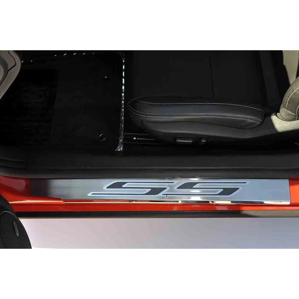 Stainless Door Sill Trim Kit w/Garnet Red Solid Vinyl SS Inlay for 10-15 Camaro