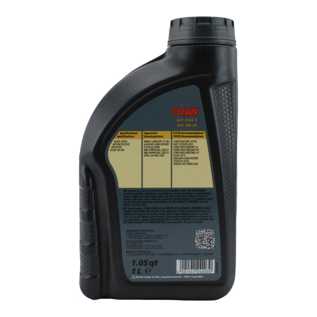 Fuchs Titan GT1 Flex 5 SAE 0W-20 Engine Oil 1L for Acura BMW Honda MB Volvo (2010–2023)
