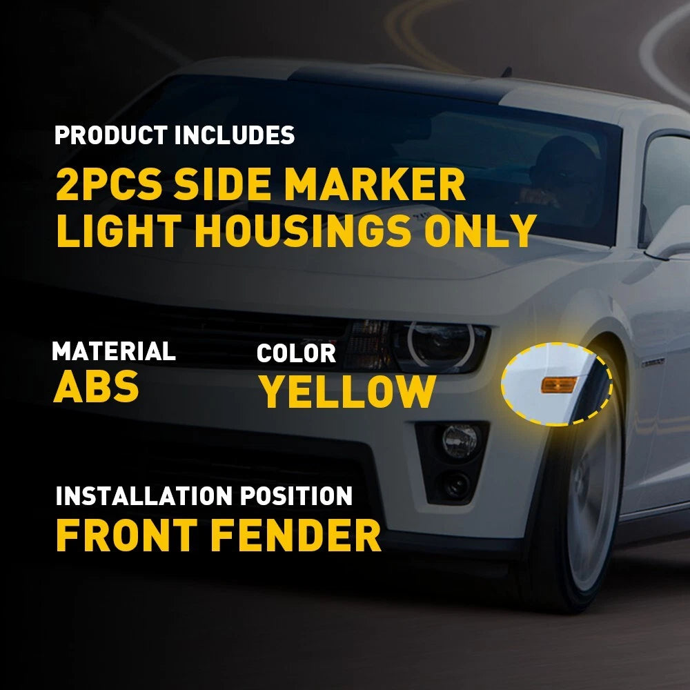 Set of 2 Front Bumper Side Marker Light Reflector Covers for Chevy Camaro (2010-2015)