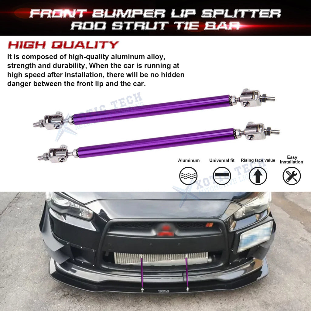 Purple Alloy Racing Bumper Lip Support Rods for Universal (8-11") (2-Pack)
