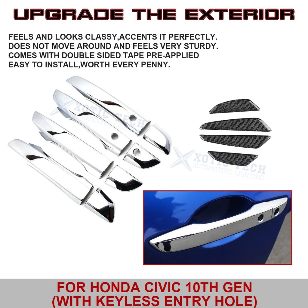 Chrome Silver Door Handle and Door Edge Guard for Honda Civic (2016-2021)