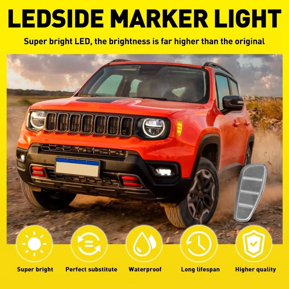 2X Amber LED Side Marker Light Fender Lamp for Jeep Renegade (2015–2023)