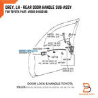 LH Grey Inner Rear Door Handle for Toyota Hilux Ute (1997-2004)