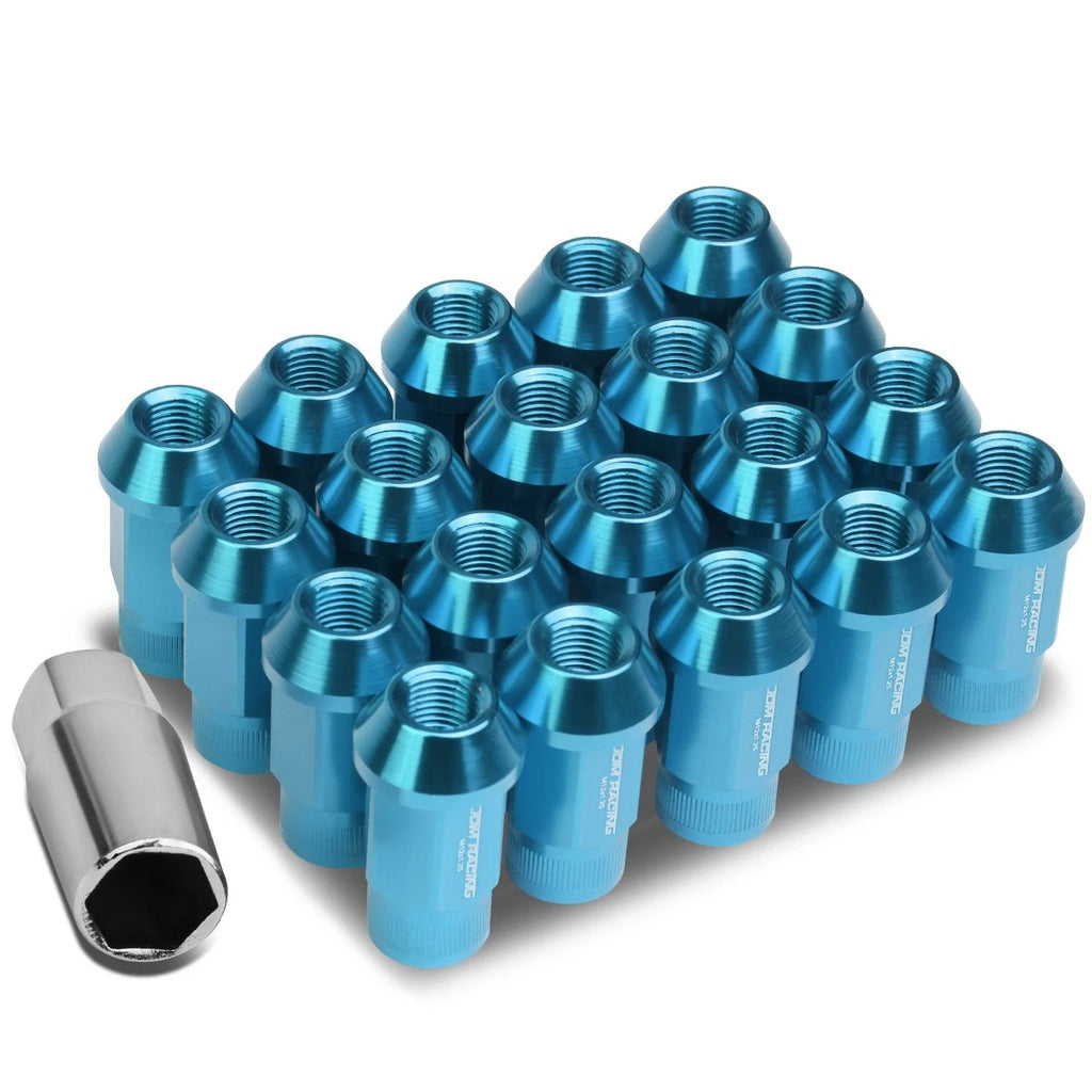 Set of 4 Open End M12x1.25 44mm Tall Sky Blue Aluminum Lug Nuts for JDM