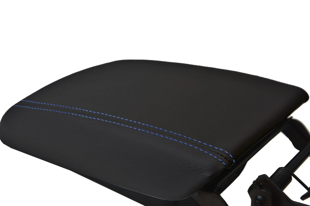 Leather Console Lid Armrest Cover for Cadillac SRX (2010–2016) Blue Stitch