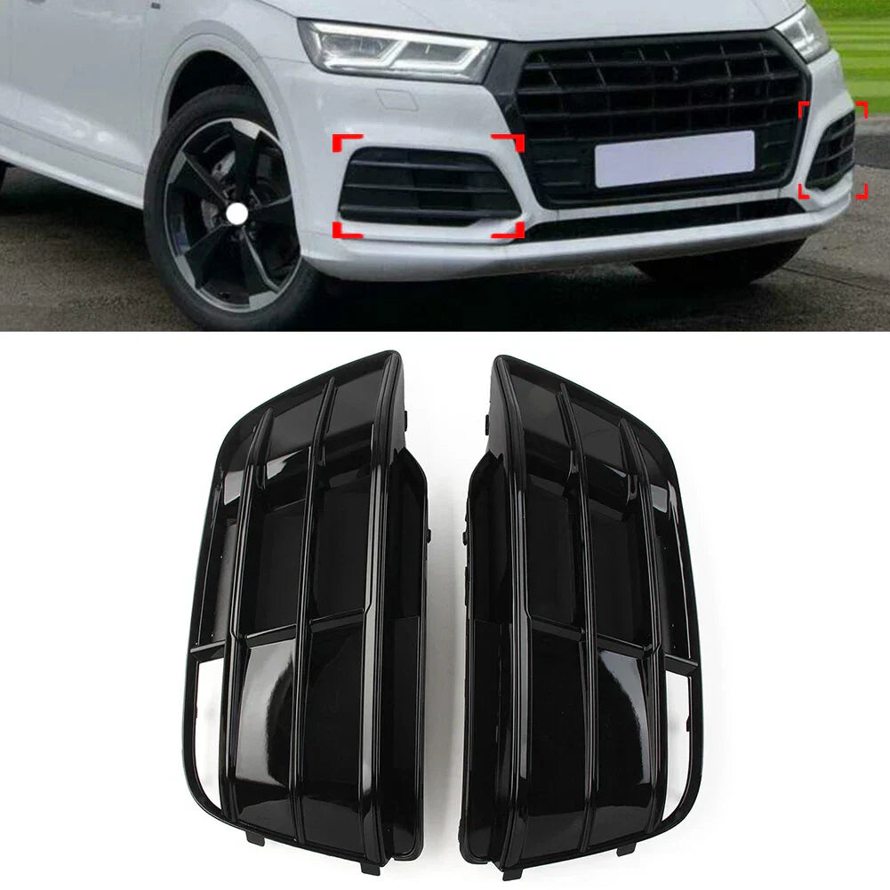 Black Front Bumper Fog Light Grille Covers for Audi Q5 SQ5 (2018-2022)