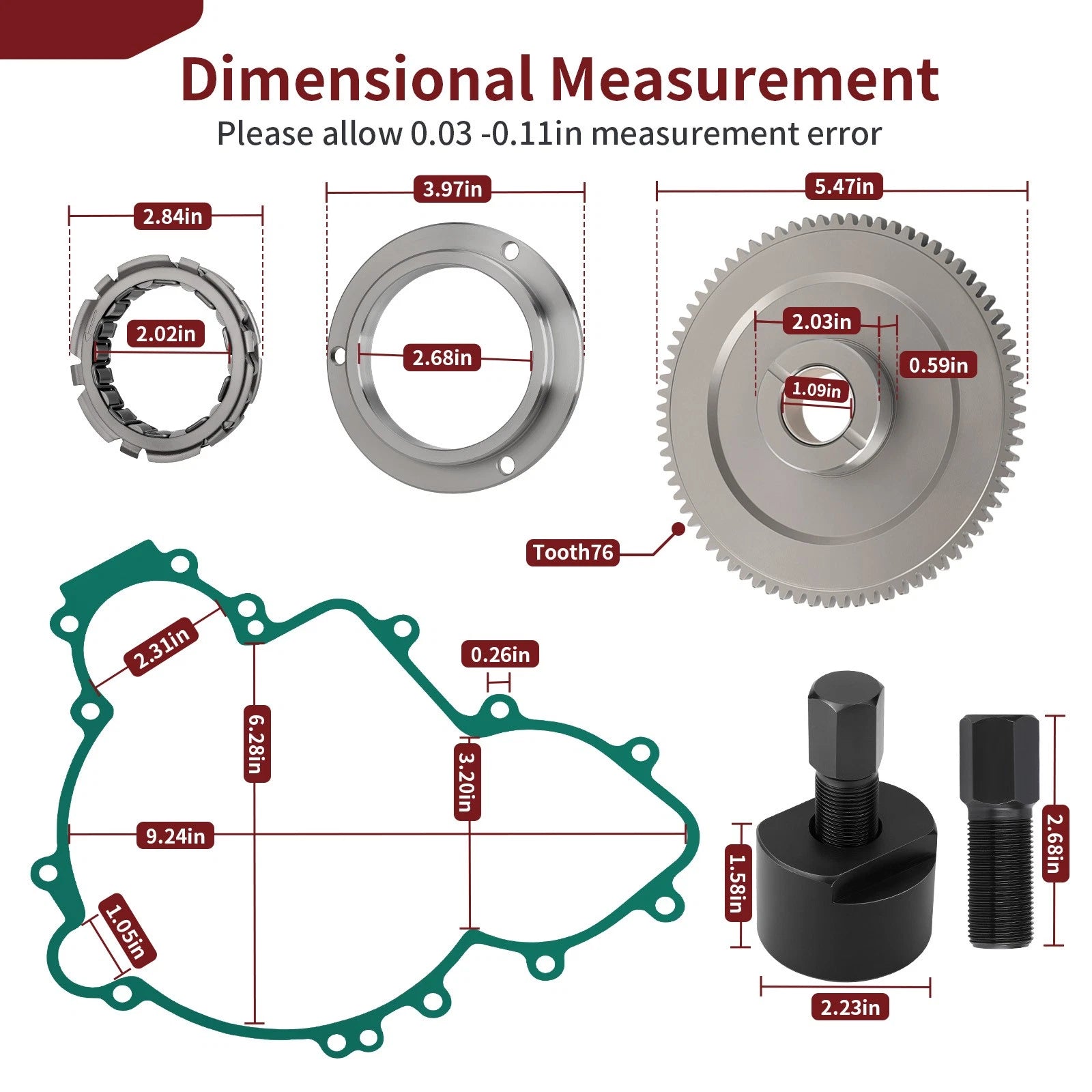 Flywheel Puller Starter Clutch One Way Bearing Kit for Polaris RZR Trail S 900 (2018–2023)