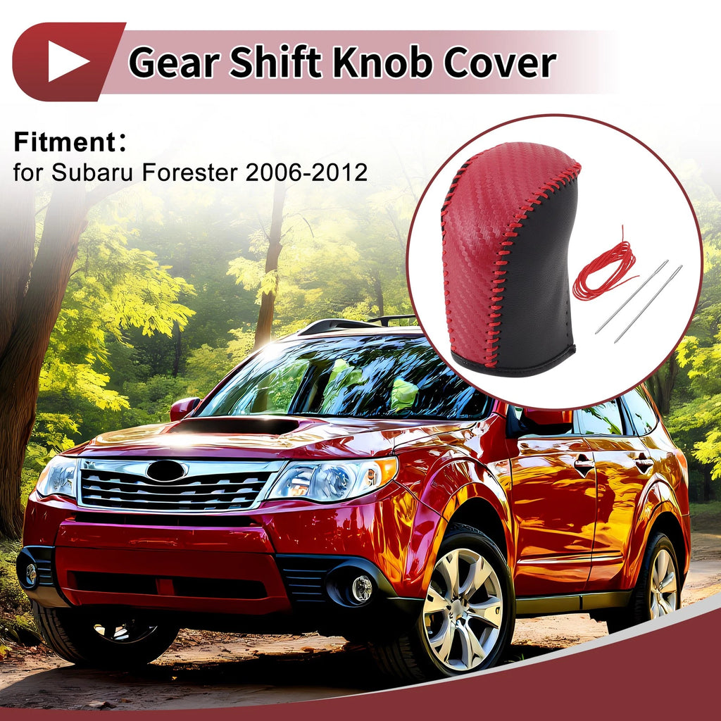 1Pc Gear Shift Knob Cover for Subaru Forester (2006–2012) Red Faux Leather