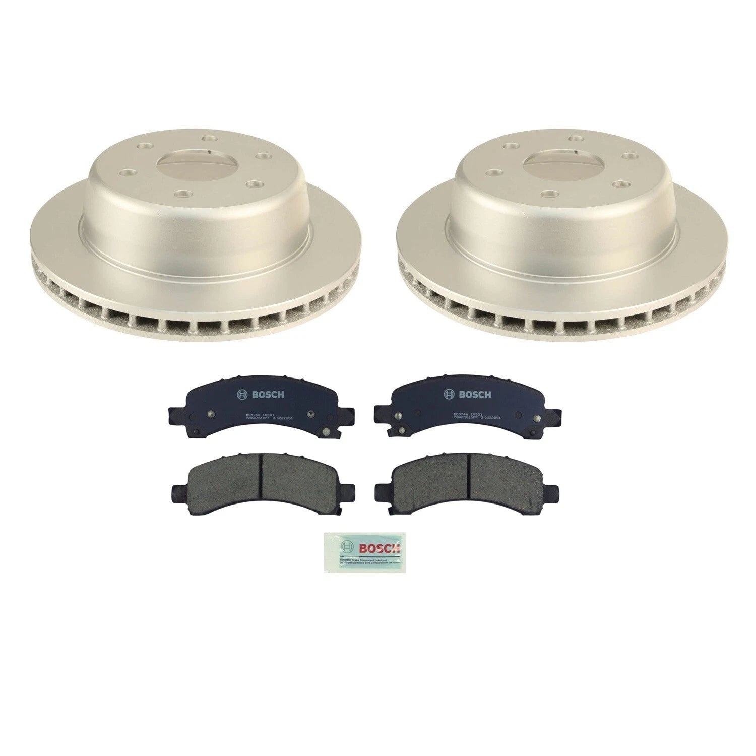 Set of 2 Bosch Rear Vented Rotors & Ceramic Disc Brake Pads for Caddy