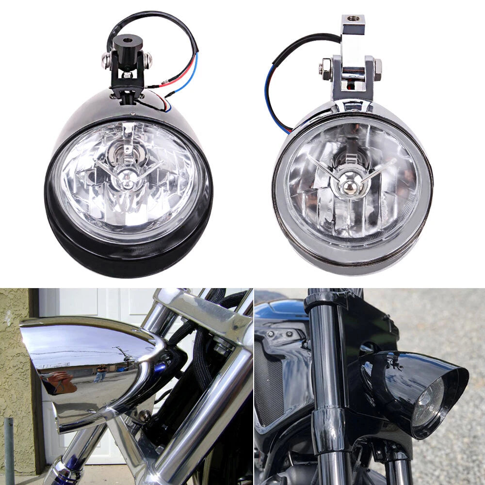 Ultima Black Chrome Tri Bar Bullet Headlight for Harley Softail Dyna