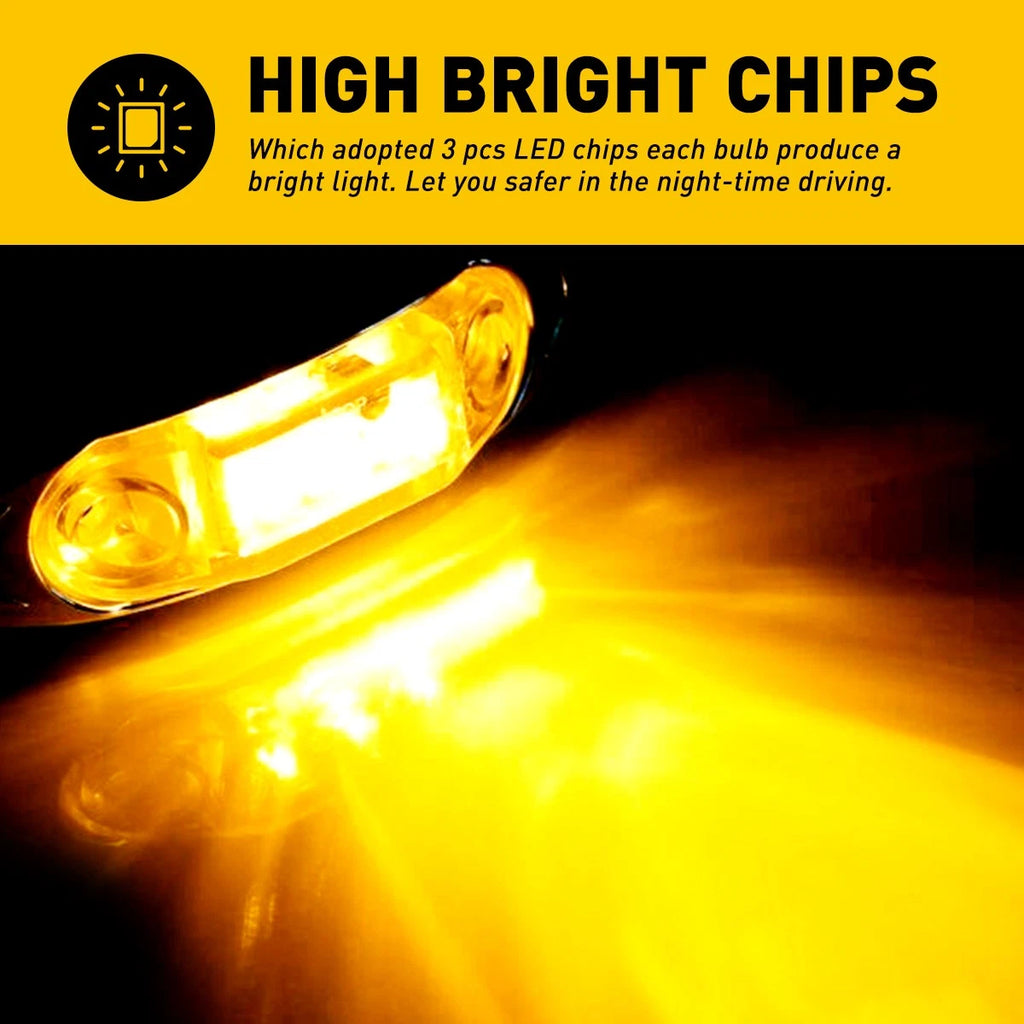 20x Amber 3-LED 4" Side Marker Lights for Truck Trailer