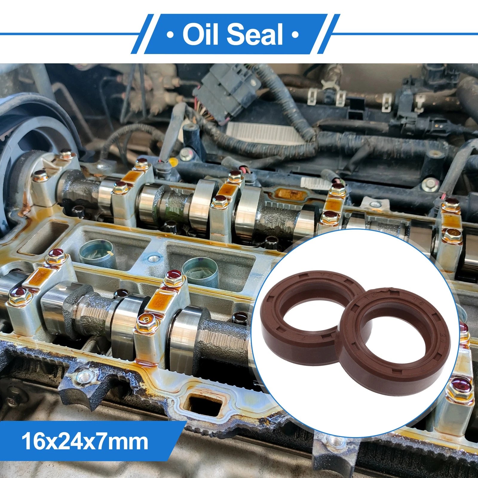 2X Oil Seal Rotary Shaft Seal for Various Models (16x24x7mm) FKM Rubber