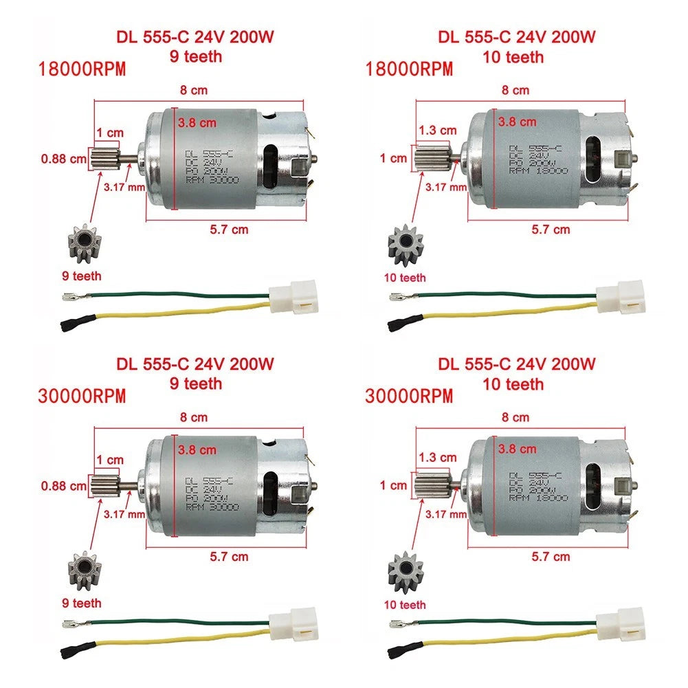 555 24V Motors for Children Electric Car Toy DL 555C (Torque 10000rpm, 200W)