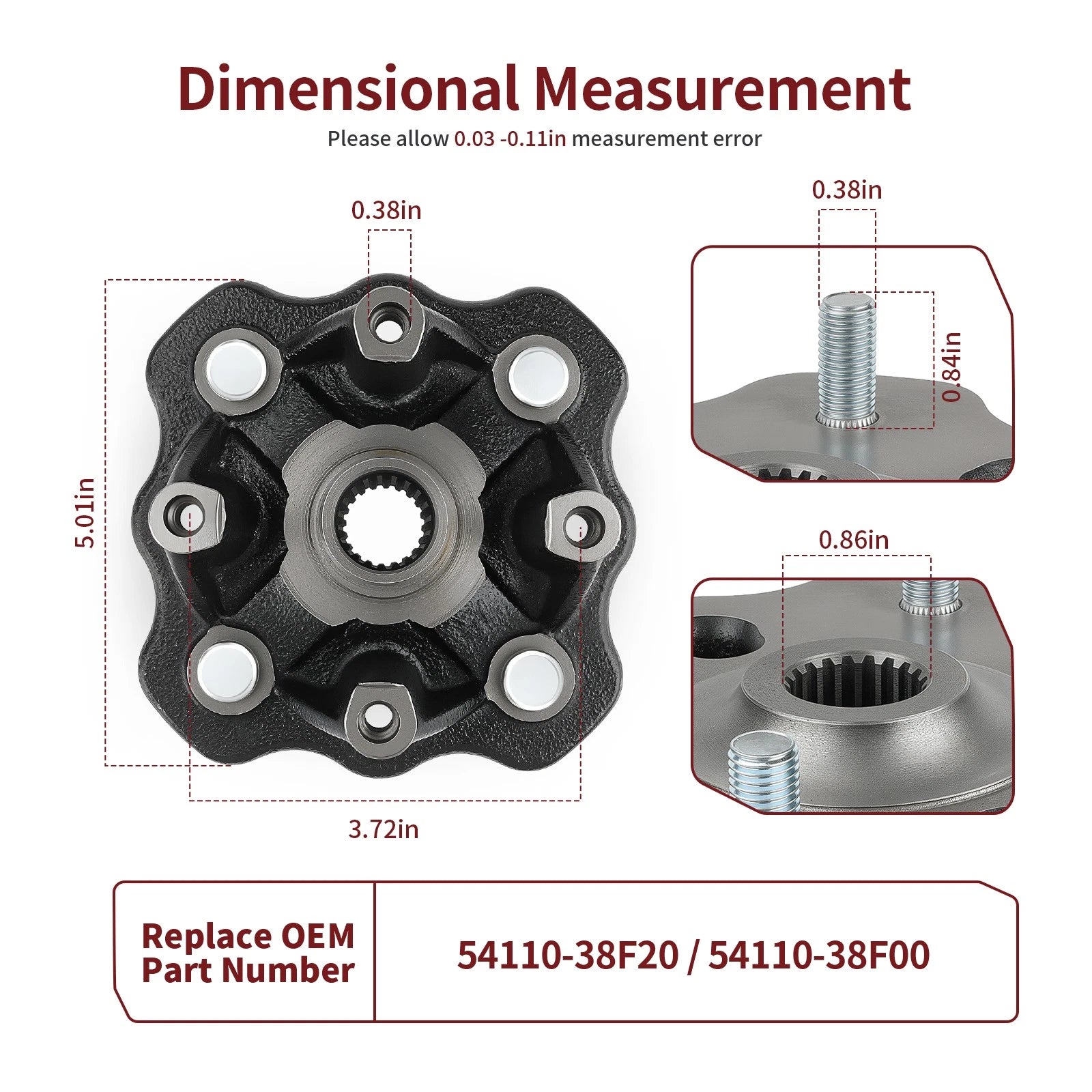 Front Wheel Hub for Suzuki Eiger 400 4x4 LT-A400C (2003–2005) 54110-38F20