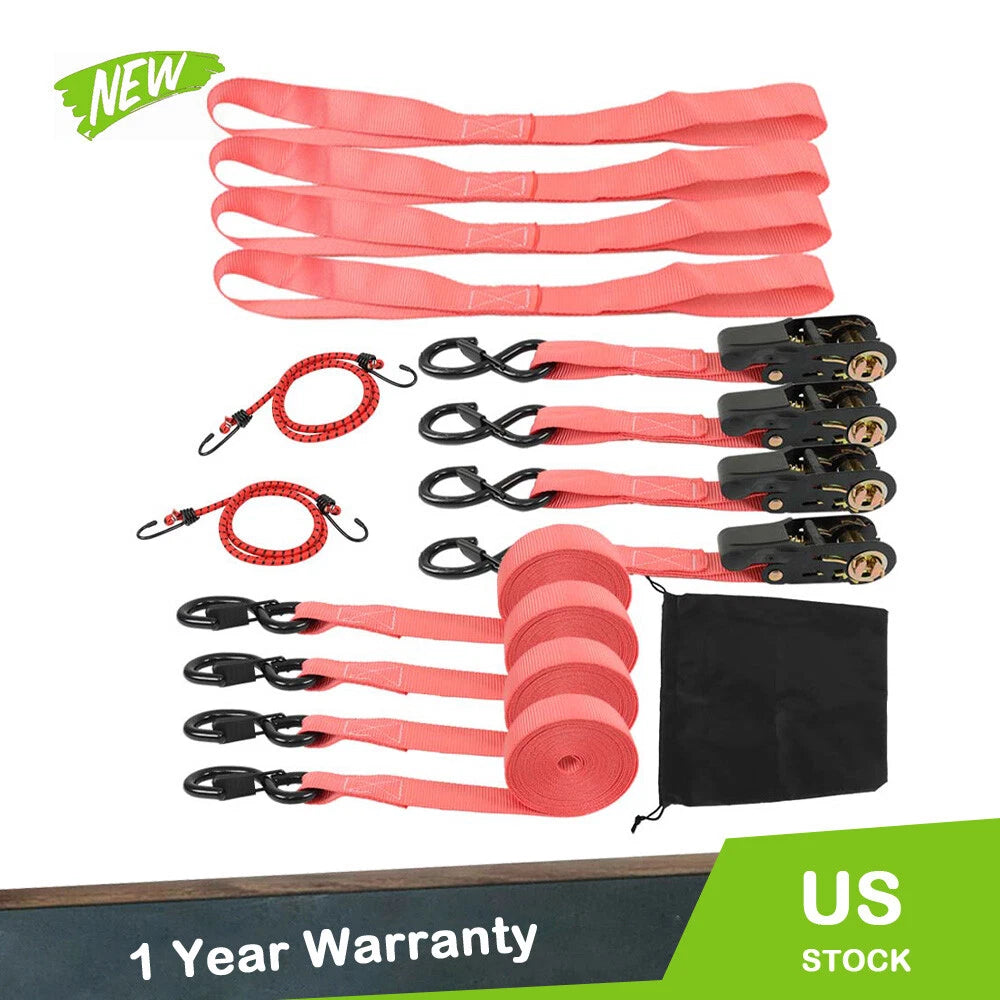 Set of 4 Ratchet Tie Down Straps for Universal Use (15 FT, 2,200 LB)