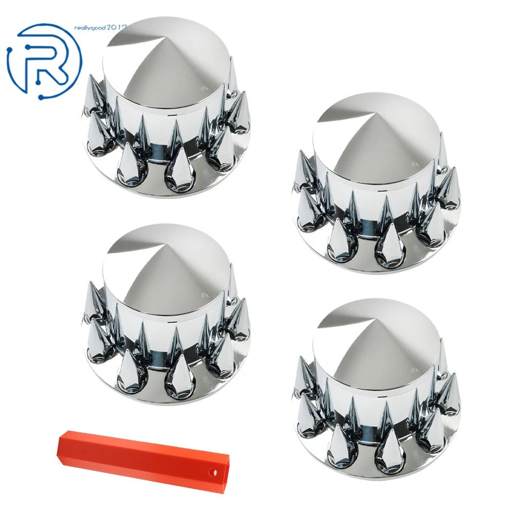 Set of 4 Chrome Semi Truck Hub Cover Wheel Nut Covers 33mm Spiked