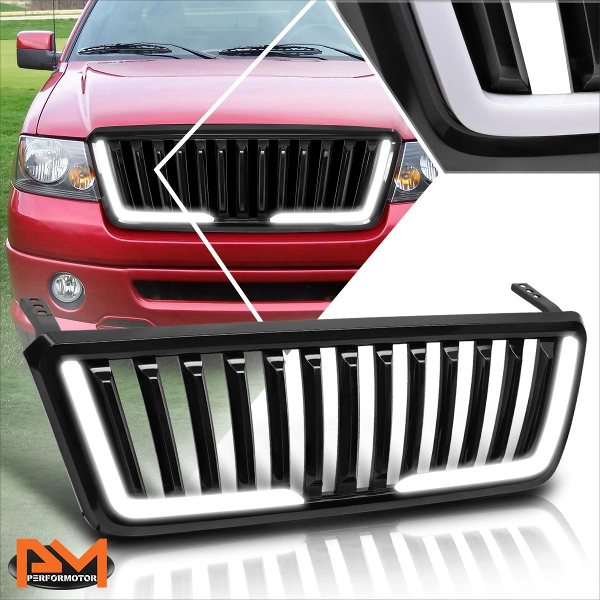Vertical Fence ABS Front Bumper Grille Frame w/LED Light Bar for Ford F150 (2004–2008)