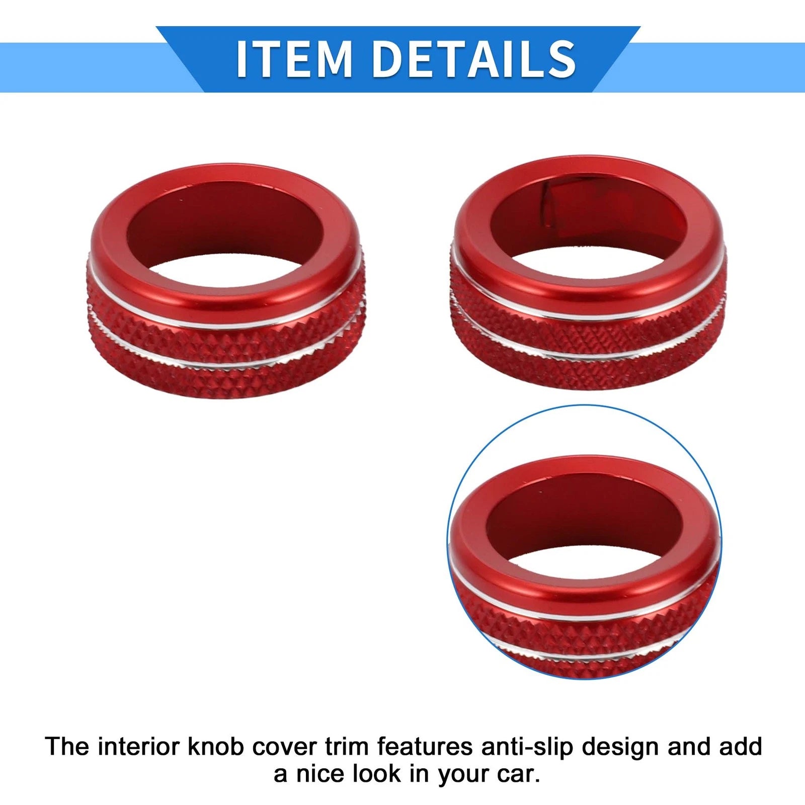 Set of 2 Audio Radio Tune Switch Knob Cover Rings for Toyota Tacoma (2020–2022) Red