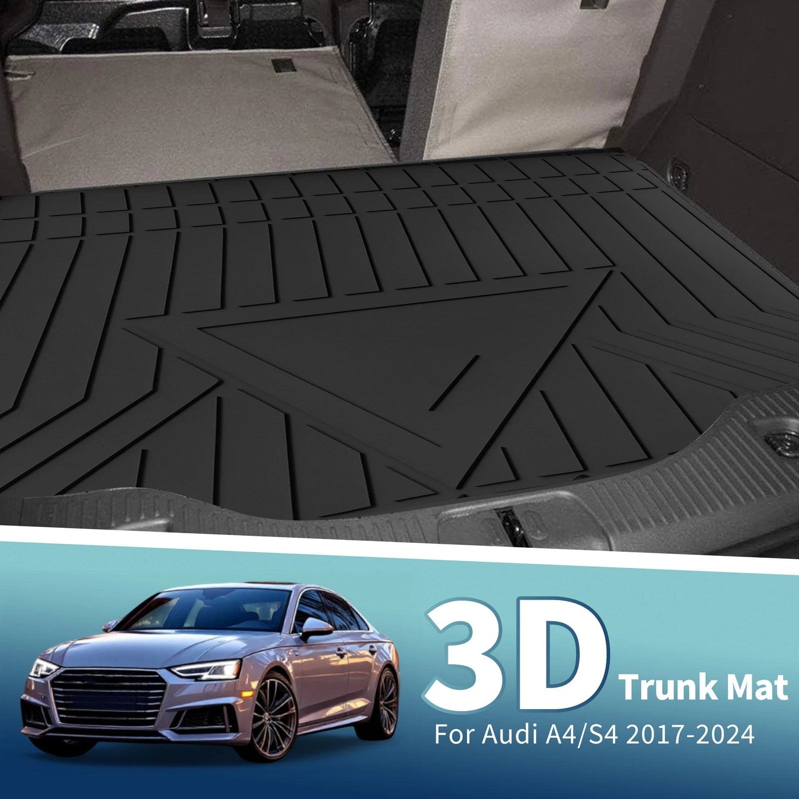 Flat Face Cargo Liner Rear Trunk Mat for Audi A4 S4 (2017–2024) TPE 1 Pc