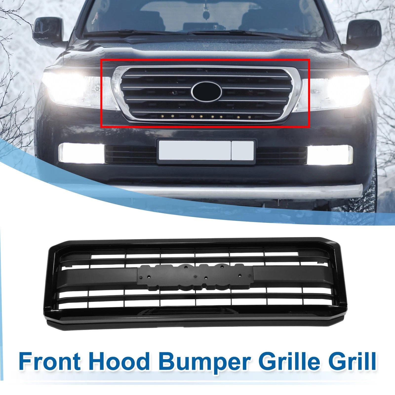 Front Upper Hood Bumper Grille for Toyota Land Cruiser (2007–2012) Black