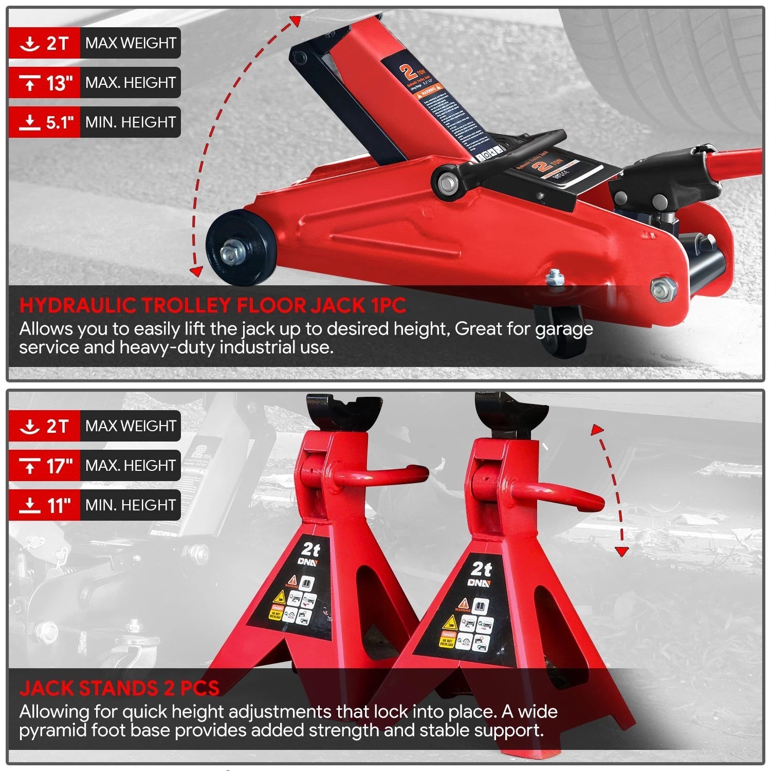 Set of 2 Hydraulic Floor Jacks for 11-17 Models (4000lbs Capacity)