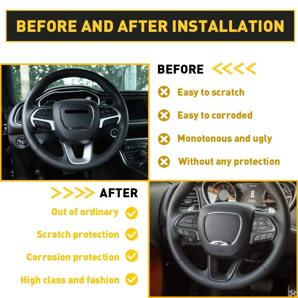Set of 4 Steering Wheel Cover Trim Kit for Dodge Durango (2014–2023), Challenger (2015–2023), Charger (2015–2023)