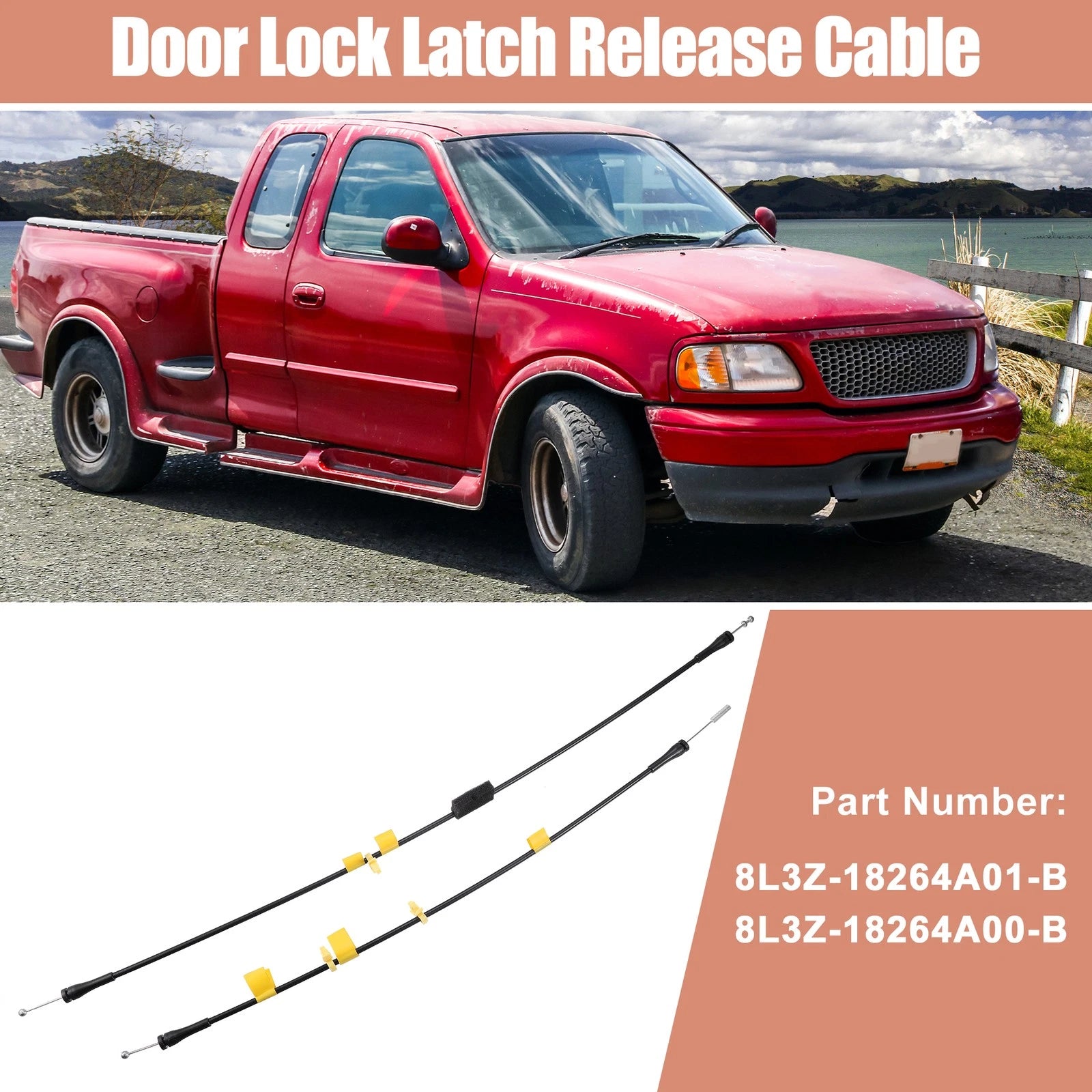 2X Rear Upper LH RH Door Latch Release Cable for Ford F150 (2004–2008) 8L3Z18264A00B