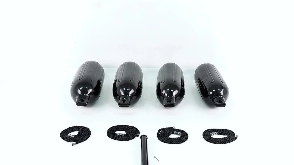 Set of 4 Black Ribbed Marine Boat Fenders 6.5" x 23"