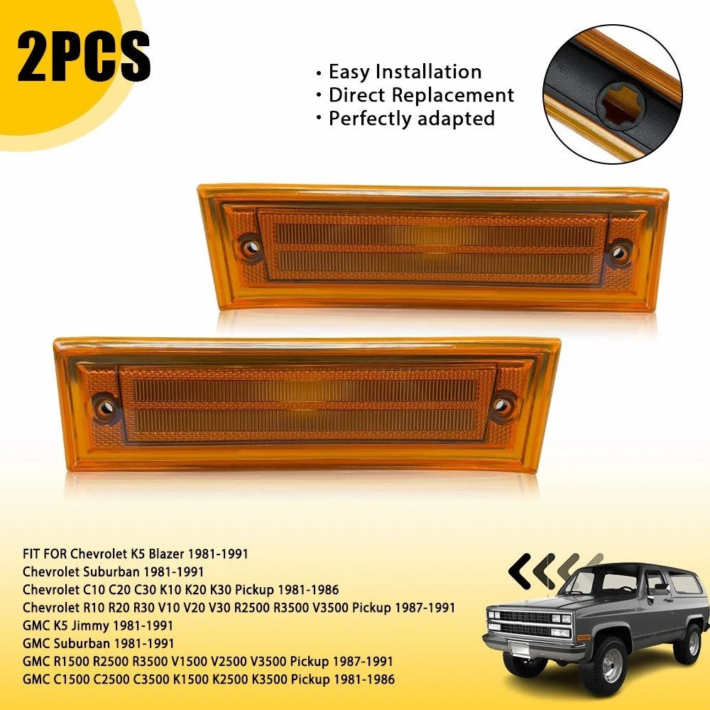 2X Front Side Marker Light Housings Amber for Chevrolet K5 K30 GMC C1500 (1981–1991)