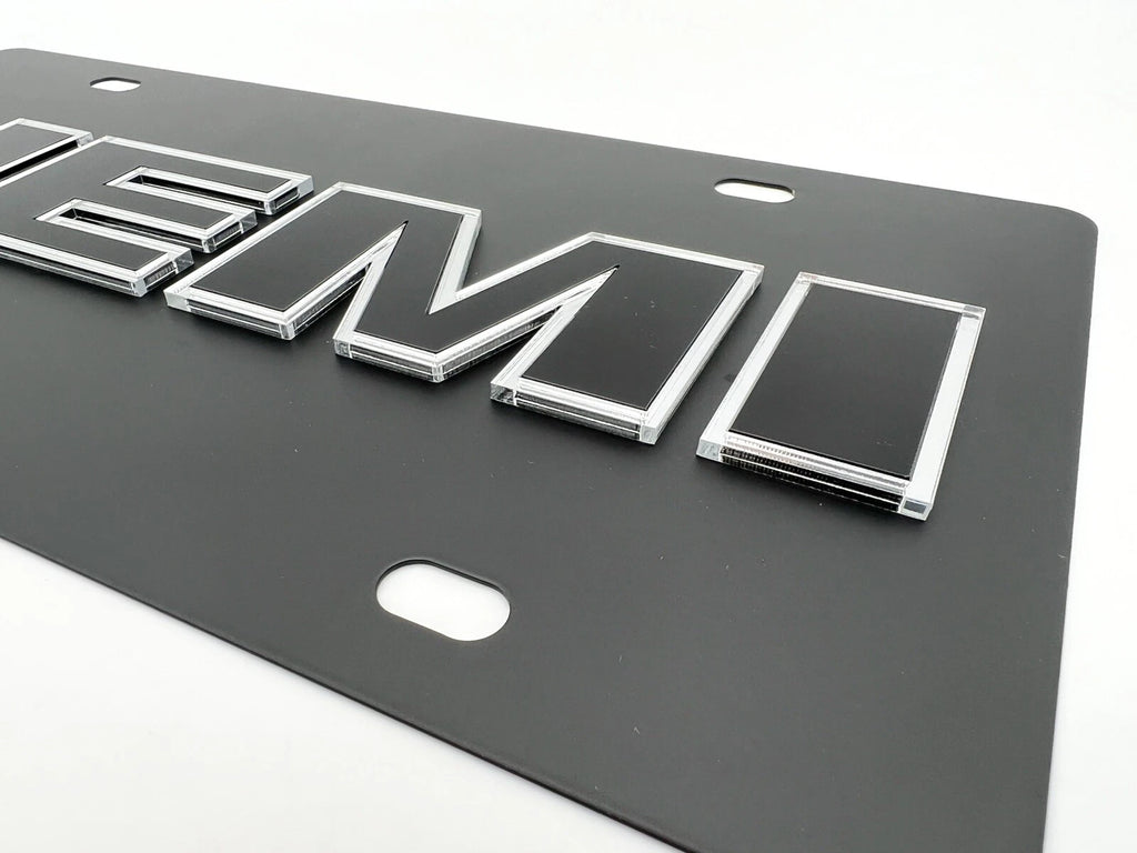 Black Metal License Plate with 3D HEMI Emblem Logo for Dodge (2005–2025)