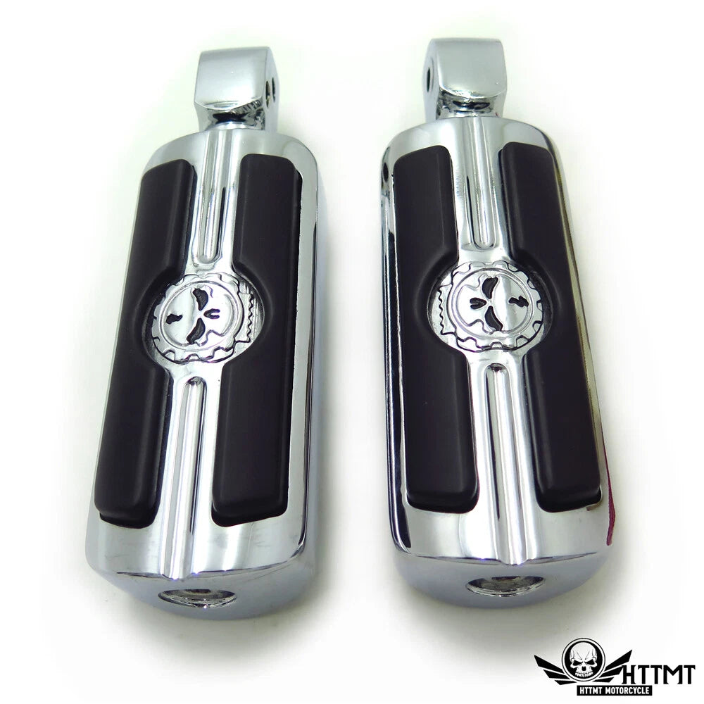 Chrome Gear Skull Footpegs for Yamaha V-Star 1000, 650, Royal Star, V-Max, Virago (1999–2023)