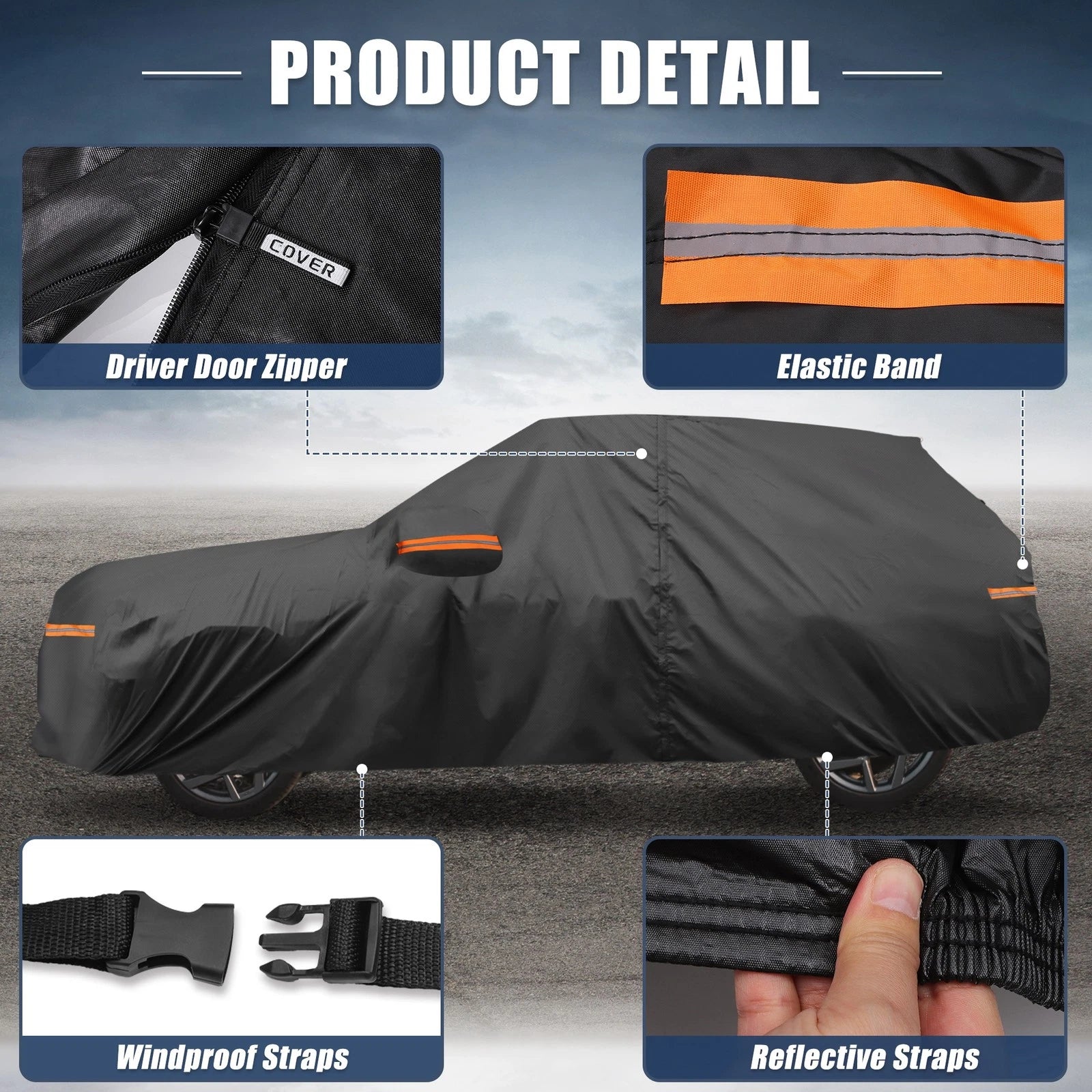 Waterproof Car Cover for Toyota Highlander (210D-PU, Black)