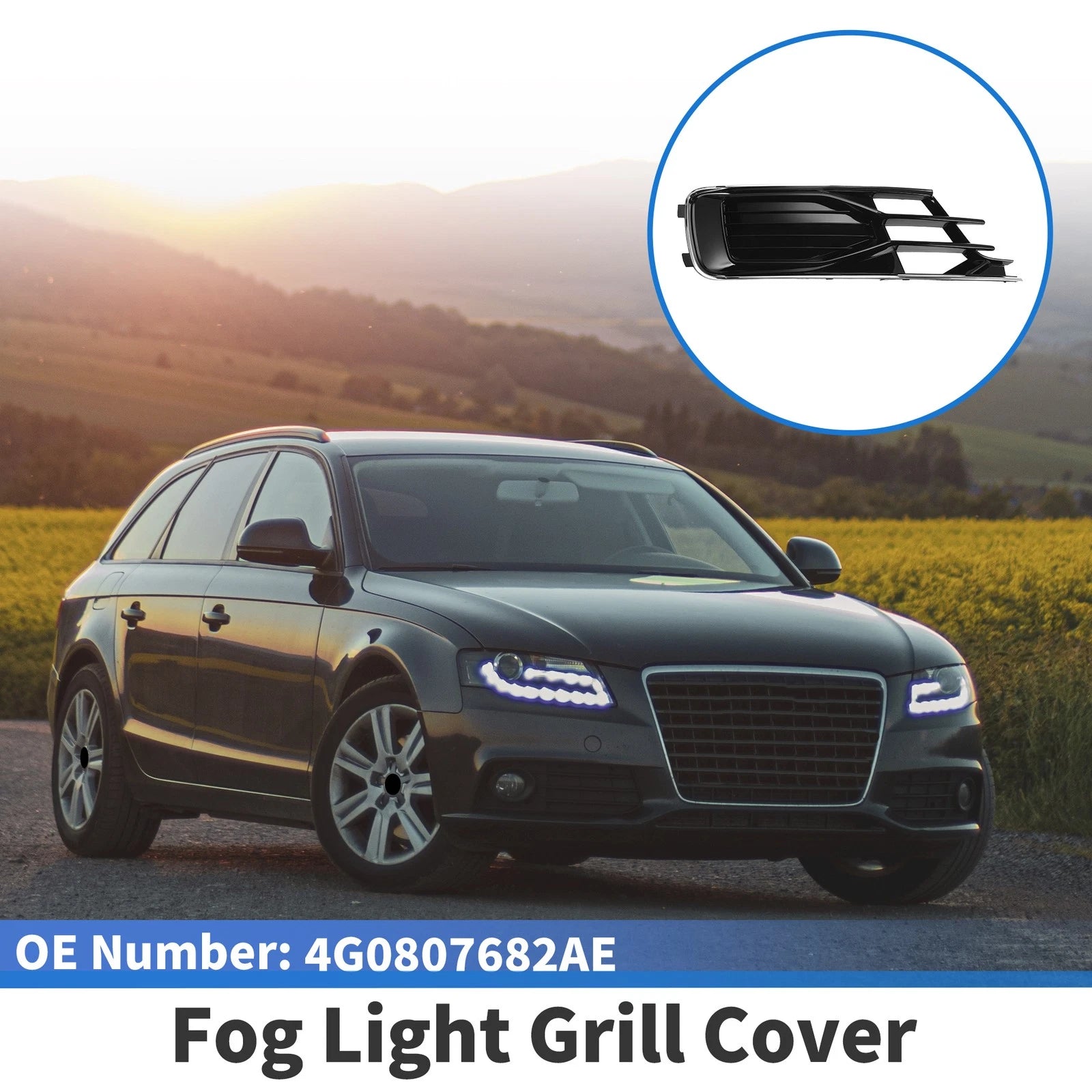 1 Pc Fog Light Grill for Audi A6 (2016–2018) No. 4G0807682AE Black