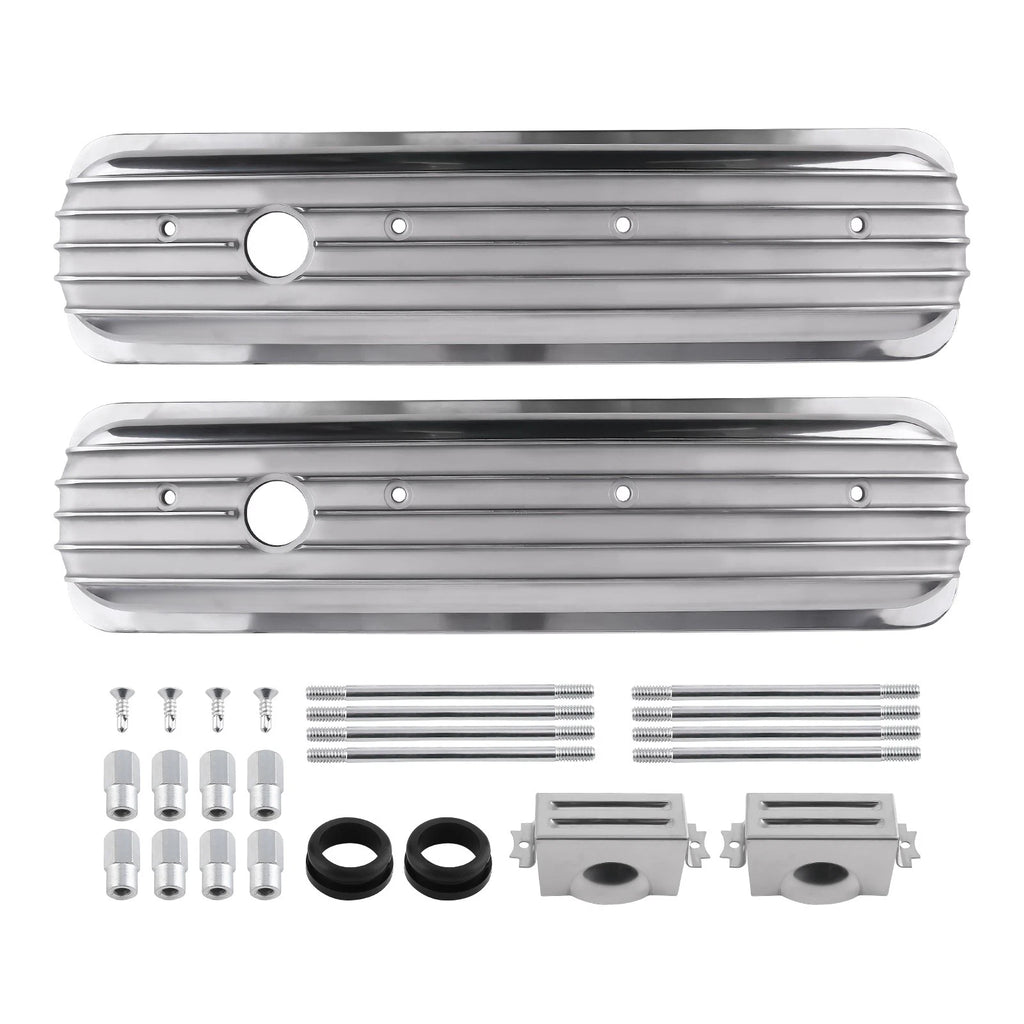 2X Fabricated Aluminum Valve Covers Center Bolt for SBC Small Block Chevy
