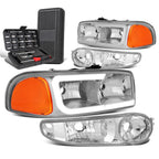 LED DRL Headlight for GMC Yukon XL Sierra Denali (2000–2007) + Tool Box Chrome/Amber