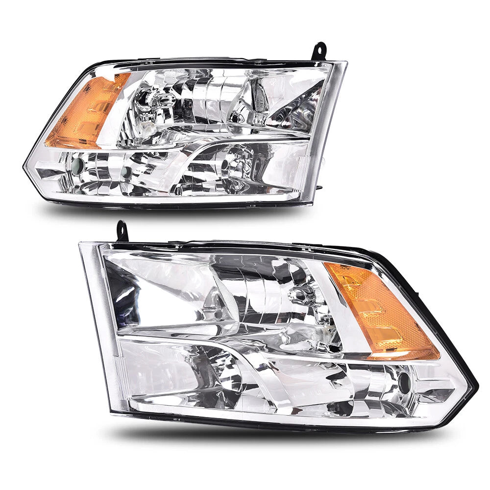 Chrome Quad Amber Headlights for Dodge Ram 1500 2500 3500 (2009–2018)