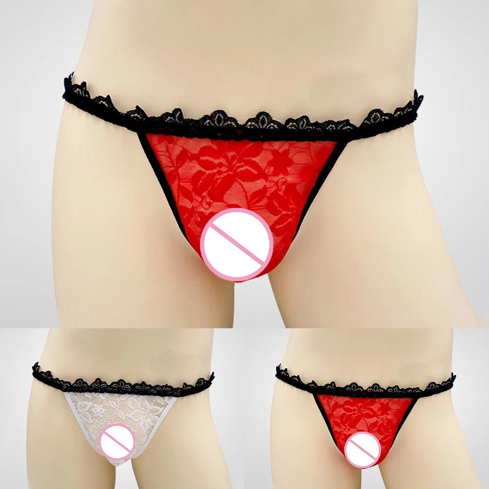 Loose Fit Men's Lace Thong Underwear in Various Colors