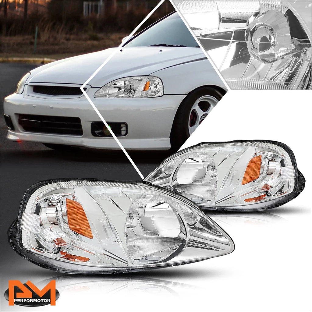Chrome Housing Headlight & Amber Corner Signal Lamp for Honda Civic (1999–2000)