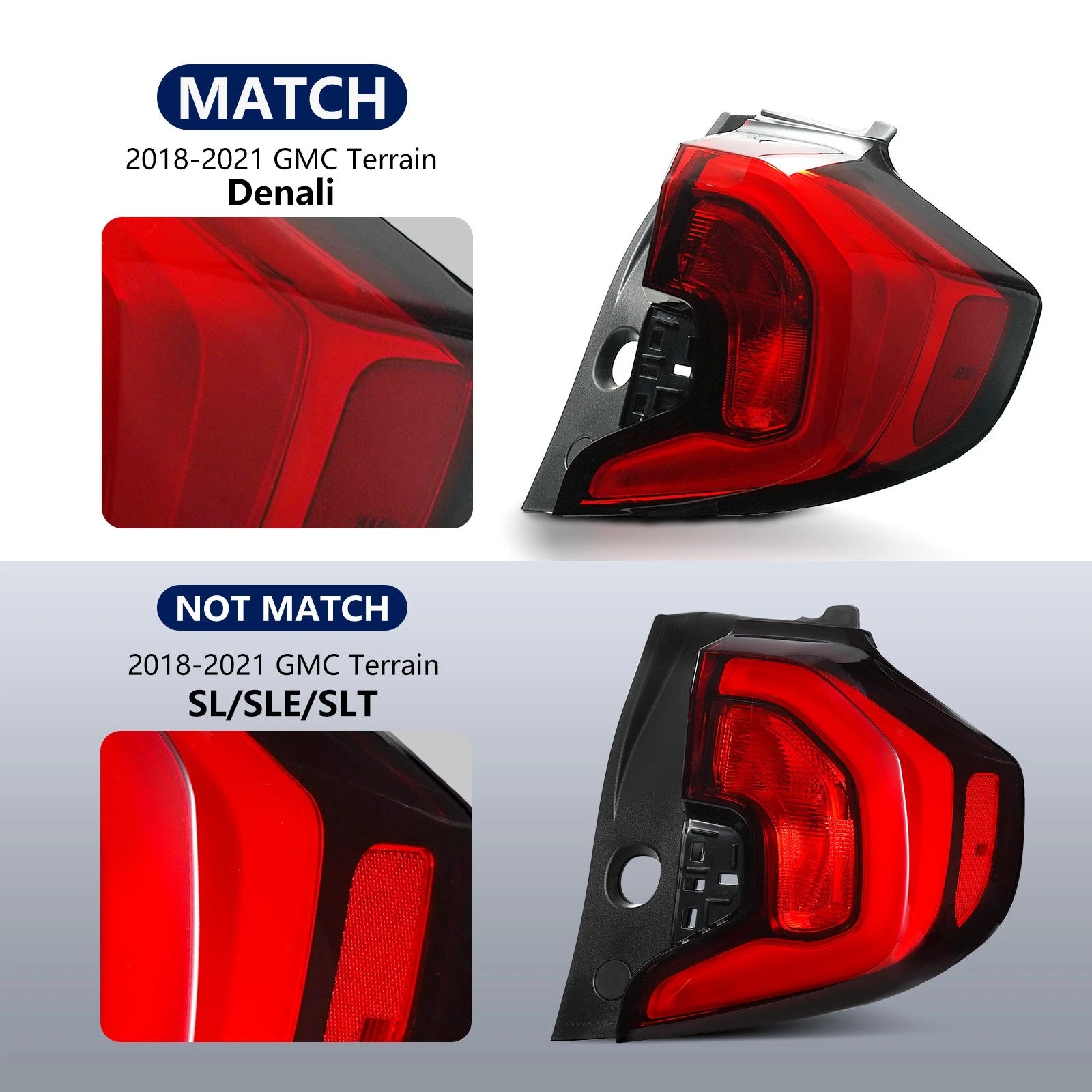 Outer LED Tail Light Lamp Passenger RH for GMC Terrain Denali (2018–2021)