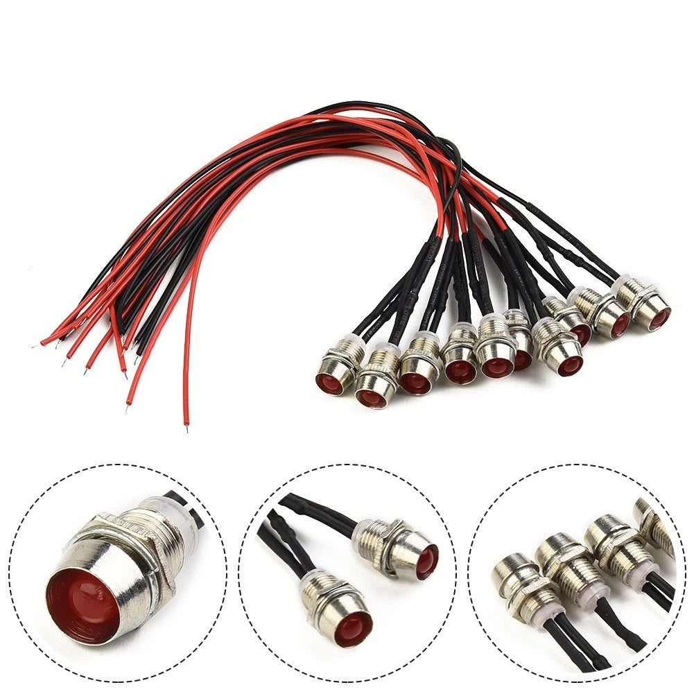 10Pcs 8mm/12V LED Indicator Lamp for Car Truck Boat (Universal)