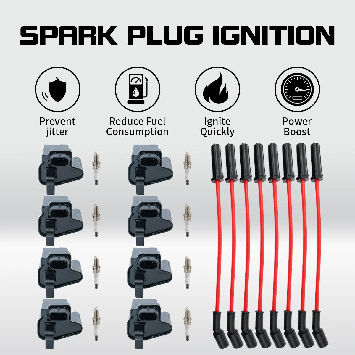 8X Ignition Coils + Spark Plug + Wire for Chevy GMC 4.8L 5.3L 6.0L (2000–2013) UF271 D581 12558693